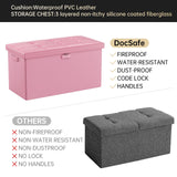 DocSafe Storage Ottoman with Lock,Fireproof Folding Ottoman Foot Rest Stool Storage Chest with Storage Safe for Important Documents,Waterproof 17 Inches Short Ottoman Foot Stool with Handles,Black