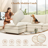 Vesgantti 142" U Shaped Sectional Couch, Comfy Cloud Modular Sectional Sofa with 2 Ottoman Deep Seat Chenille Modern Cloud Sofa, Modular Sofas for Living Room, Bedroom and Apartment, Beige