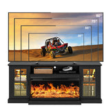 oneinmil 36 Inch 3-Sided Glass Fireplace TV Stand for TVs up to 80", Rustic Media Entertainment Center Console Table with Glass Door Closed Storage, Set of TV Table, White