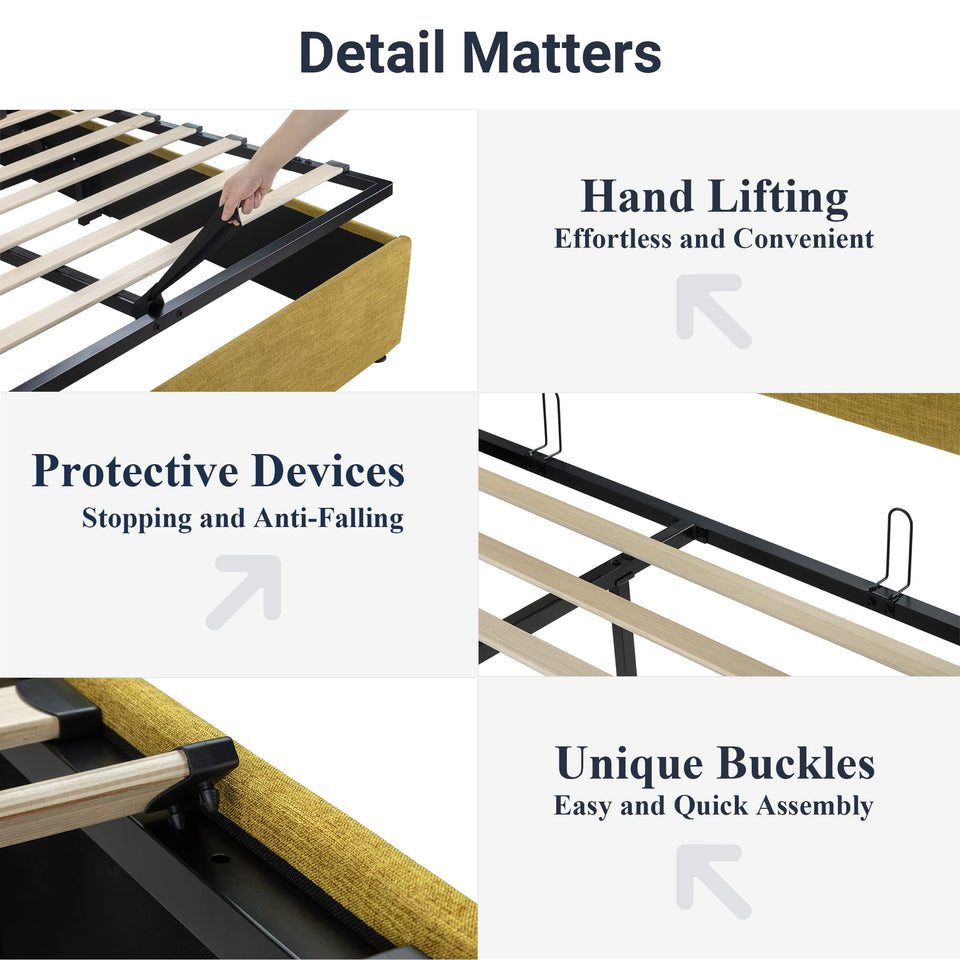 Allewie King Size Lift Up Storage Bed, Modern Wingback Headboard, Hydraulic Support, No Box Spring Needed, Light Beige
