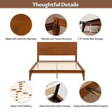 Merax Queen Size Bamboo Platform Bed, Mid-Century Modern Bed Frame with Tall Headboard, Solid Sustainable Bedframe Queen-size, Wood Slat Support, No Box Spring Needed, Easy Assembly, Noise Free, Brown