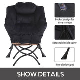 LITA Lazy Chair with Ottoman, Modern Accent Leisure Upholstered Lazy Sofa Armchair, Contemporary Lounge Reading Chair with Armrests and a Side Pocket for Living Room, Bedroom & Small Space, Dark Grey