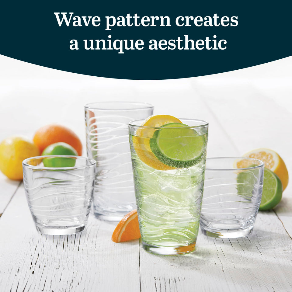 Libbey Ascent Tumbler and Rocks Drinking Glasses Set of 16, Glass Drinking Glasses with Curvature, Versatile Glassware Set for Parties and More