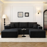 135.4" Cloud Modular Sectional Couch with 1 Ottoman,Modern Minimalist Upholstered Couches, Comfort U Shaped Sofa for Living Room,Deep Seat Corner Couch，No Assembly Required (Black,Left Facing Chaise)