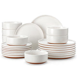 MALACASA Plates and Bowls Sets, 24 Pieces Modern Ceramic Dinnerware Set for 8 Kitchen Stoneware Dishes Dishware Set Microwave and Dishwasher Safe, White, Series TARA