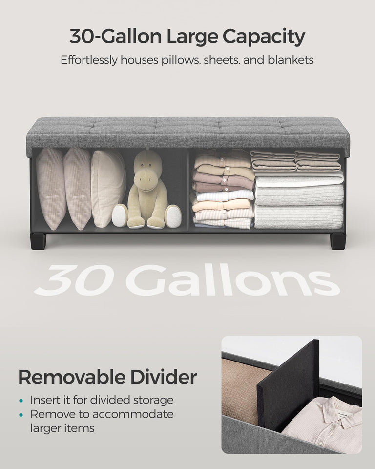 SONGMICS Storage Ottoman Bench, Foldable Foot Rest with Legs, 15 x 43 x 15.7 Inches, End of Bed Bench, Storage Chest, Load up to 660 lb, for Living Room, Bedroom, Entryway, Ink Black ULSF018B01