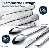 KINGSTONE Hammered Silverware Set, Flatware Set, 18/10 Stainless Steel Premium Cutlery with Unique Ripple Handles Design Mirror Polished - Dishwasher Safe (40-Piece)