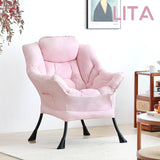 LITA Lazy Chair with Ottoman, Modern Accent Leisure Upholstered Lazy Sofa Armchair, Contemporary Lounge Reading Chair with Armrests and a Side Pocket for Living Room, Bedroom & Small Space, Dark Grey