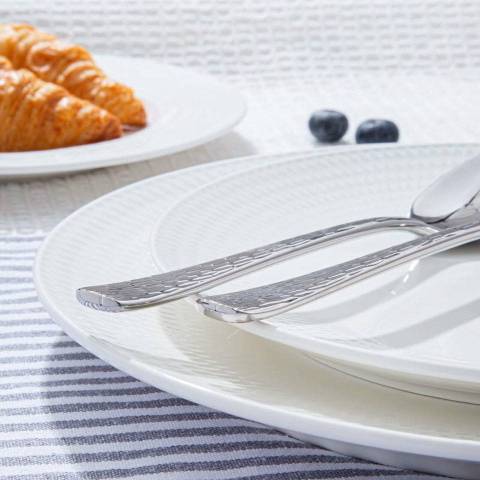 KINGSTONE Hammered Silverware Set, Flatware Set, 18/10 Stainless Steel Premium Cutlery with Unique Ripple Handles Design Mirror Polished - Dishwasher Safe (40-Piece)