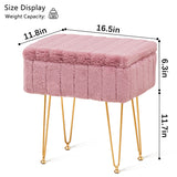Wimarsbon Storage Ottoman, Vanity Stools with Metal Legs, 16.5" x 11.8" x 18" Modern Faux Mink Fur Footstool, Makeup Chair with Anti-Slip Feet, Accent Table,Footrest,Storage Bench for Bedroom