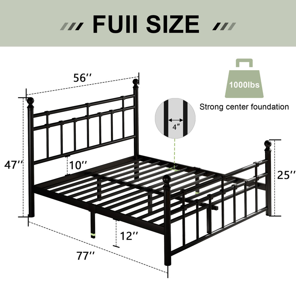 Feonase King Size Metal Platform Bed Frame with Victorian Classic Iron-Art Headboard & Footboard, Steel Slats Support, 12" Under Bed Storage, No Box Spring Needed, Easy Assembly, Noise-Free, Black