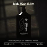 Black Wolf Salicylic Acid Body Wash for Men, 1 Liter - Men's Acne Body Wash - Charcoal Helps Reduce Acne Breakouts & Cleanse Your Skin - Full Coverage & Deep Clean Treatment - Men's Bodywash