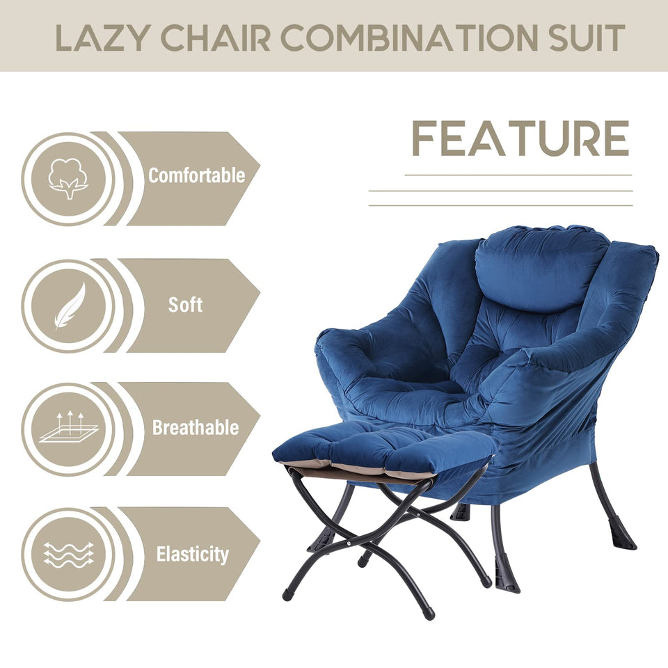 LITA Lazy Chair with Ottoman, Modern Accent Leisure Upholstered Lazy Sofa Armchair, Contemporary Lounge Reading Chair with Armrests and a Side Pocket for Living Room, Bedroom & Small Space, Dark Grey