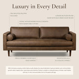 POLY & BARK Napa 72" Apartment Sofa – Italian-Tanned Full-Grain Pure-Aniline or Semi-Aniline Leather, Feather-Down Cushioning, Kiln-Dried Solid Wood Frame, Walnut Legs - Cognac Tan
