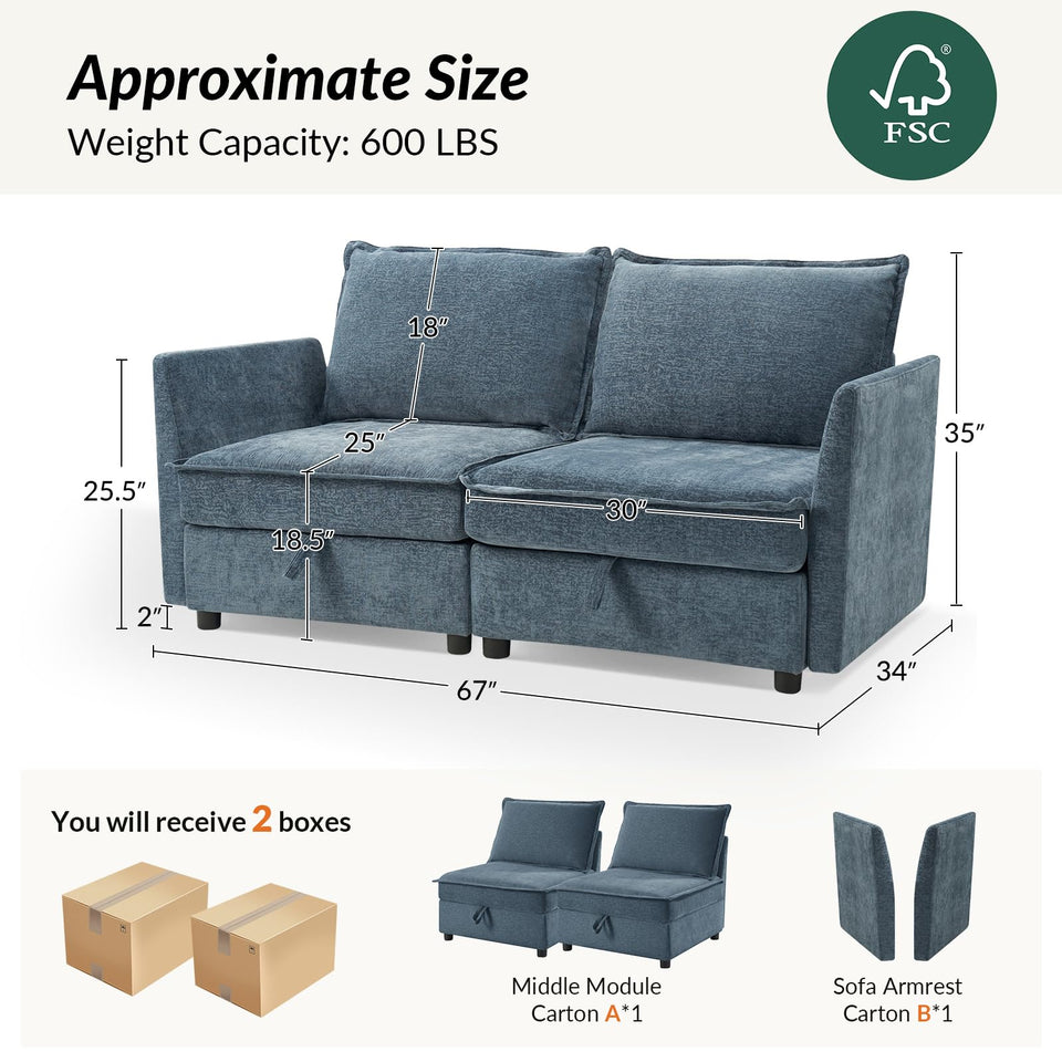 HULALA HOME 127'' Modular Sectional Sofa, Oversized U Shaped Couch with Storage Ottoman, Comfy Chenille Sofa with Deep Seat, 6 Seat Convertible Couches for Living Room, Beige