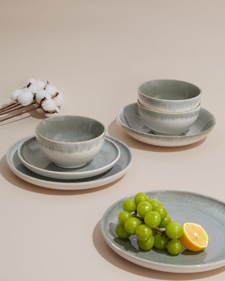 Pokini 24 Piece Dinnerware Sets for 8, Modern Stoneware Plates and Bowls Setst, Perfect for Family Gatherings & Holiday Celebrations, Easy Cleaning Dishes Set, Stack Compactly Dishware, Brown Green