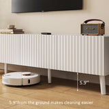 UKAOCAI 86.61'' Tambour TV Stand for 55-85 Inch, Modern Entertainment Center with Large Storage Cabinet & Open Shelves, TV Console with Sliding Doors for Living Room, Bedroom, Natural