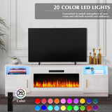 Lemberi Fireplace tv Stand with 36 inch Fireplace Up to 90" TVs, LED Light Entertainment Center and Storage, 80" Modern Wood Media TV Console with Highlight Cabinet for Living Room (White)
