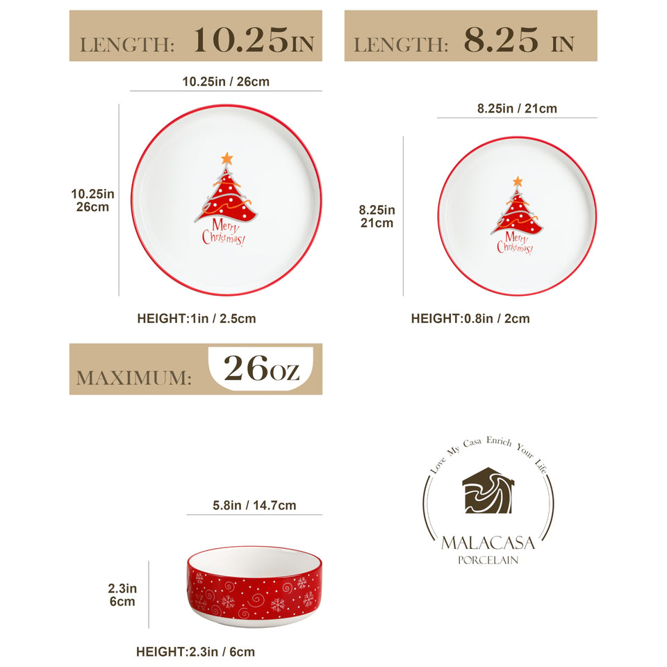 MALACASA Plates and Bowls Sets, 24 Pieces Modern Porcelain Dinnerware Set for 6 Ceramic Dishware Dishes White Kitchen Dinner Dining Ware Set wtih Black Rim Microwave and Dishwasher Safe, Series LUNA