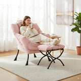 LITA Lazy Chair with Ottoman, Modern Accent Leisure Upholstered Lazy Sofa Armchair, Contemporary Lounge Reading Chair with Armrests and a Side Pocket for Living Room, Bedroom & Small Space, Dark Grey