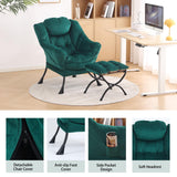 LITA Lazy Chair with Ottoman, Modern Accent Leisure Upholstered Lazy Sofa Armchair, Contemporary Lounge Reading Chair with Armrests and a Side Pocket for Living Room, Bedroom & Small Space, Dark Grey