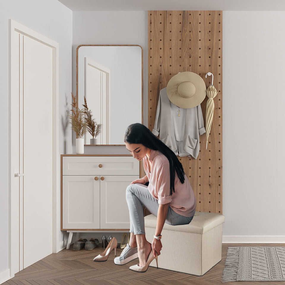 ALASDO Storage Ottoman Footrest Stool Small Ottoman with Storage Foldable Ottomans Foot Rest Footstool Bench for Living Room 17x13x13inches Grey