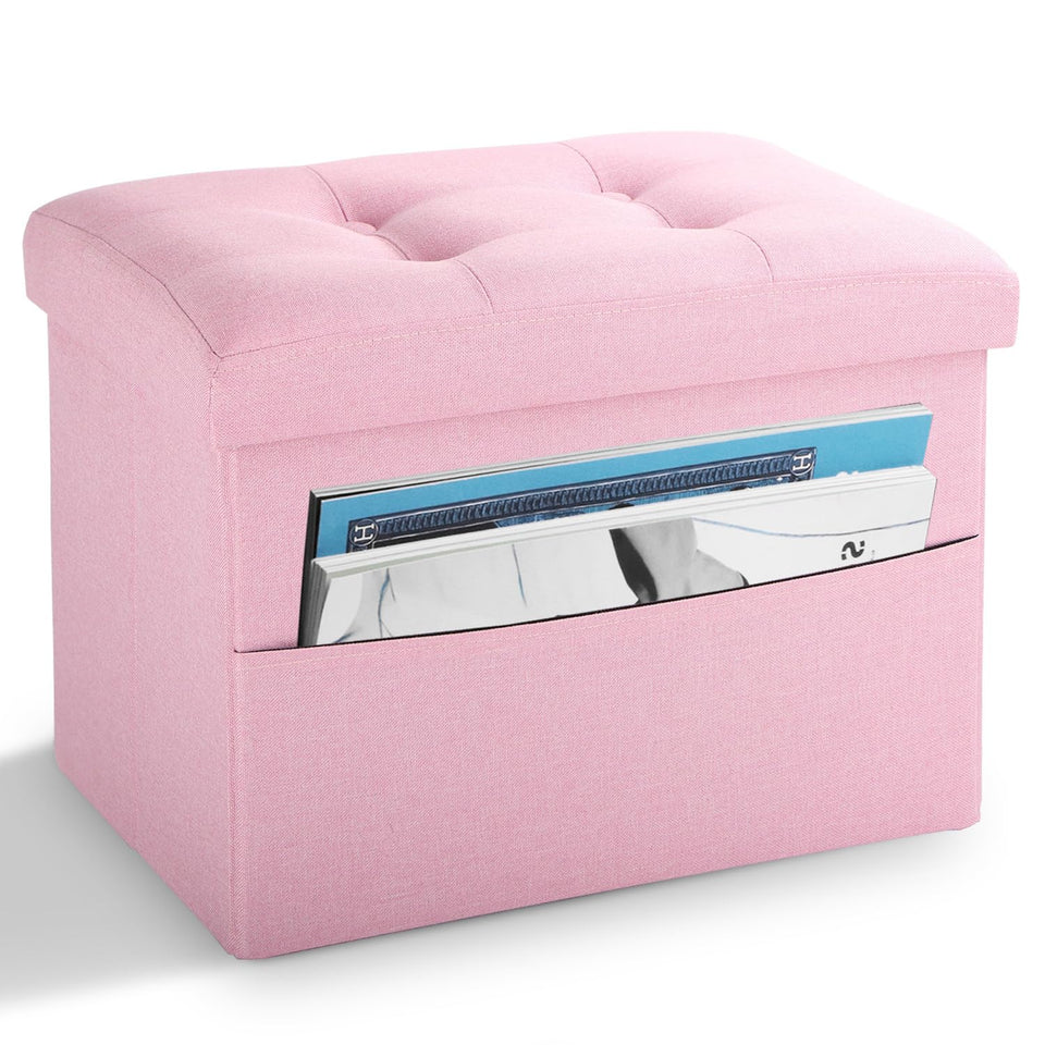 LINMAGCO Ottoman Storage Ottoman with Storage Small Foot Rest Stool Under Desk Stool Short Folding Footrest Linen Cloth Dark Gray 16X12X12IN