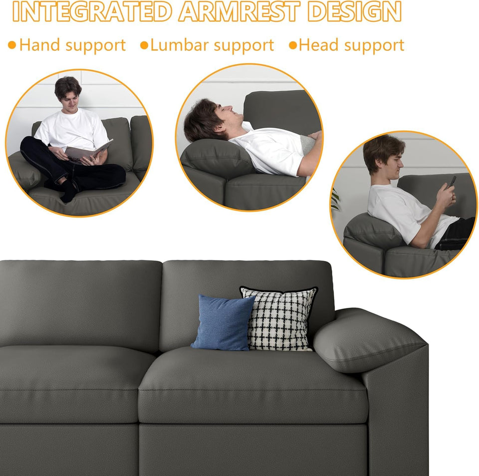 EASE MOOSE Leather Sectional Couch, Oversized Modular Sectional Sofas, Wide Deep Seat Modular Couch, Scratch Resistant Faux Leather Material, L Shaped Sofa for Big Spaces,Beige