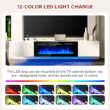 oneinmil 70" Floating TV Stand with 36" Electric Fireplace, Wall Mounted Fireplace Entertainment Center with Storage, Fire Place TV Console for Living Room, All Black