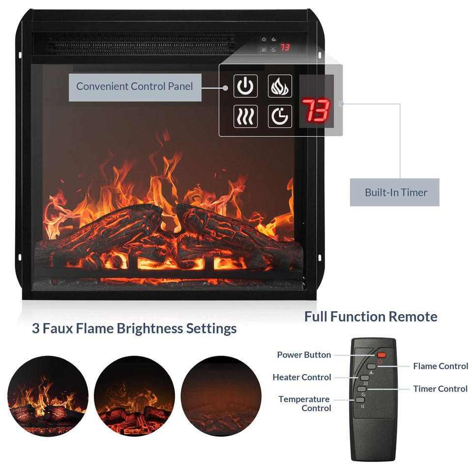 BELLEZE Traditional 58" Rustic TV Stand with 23" Electric Fireplace Heater with Sound, Media Entertainment Center Console Table for TV up to 65" with Open Storage Shelves and Cabinets - Espresso