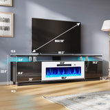 AMERLIFE Fireplace TV Stand with 36" Fireplace, 70" Modern High Gloss Fireplace Entertainment Center LED Lights, 2 Tier TV Console Cabinet for TVs Up to 80", Obsidian Black