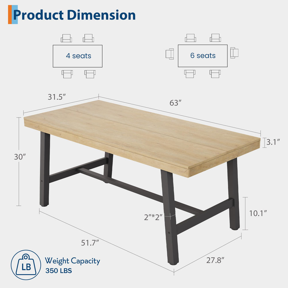 GarveeHome Industrial Dining Table for 6-8 People, 70.87" Long Wooden Kitchen Table with Sturdy Metal Frame & Rustic Brown Finish (Brown, 70.87" Long)