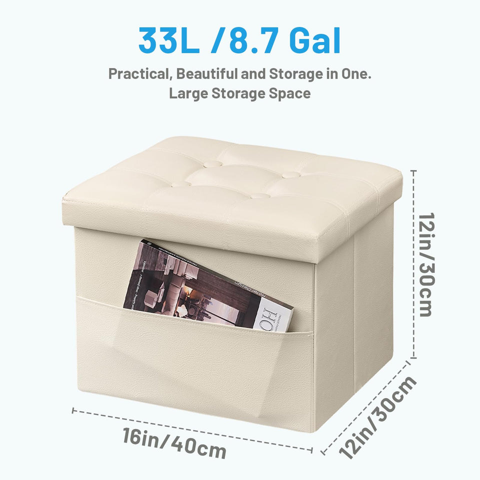 Bsketa Storage Ottoman, Folding Foot Stool with Thicker Foam Padded Seat Small Leather Storage Ottoman Bench Foot Rest for Living Room Foldable Coffee Table 17x13x13in,Black