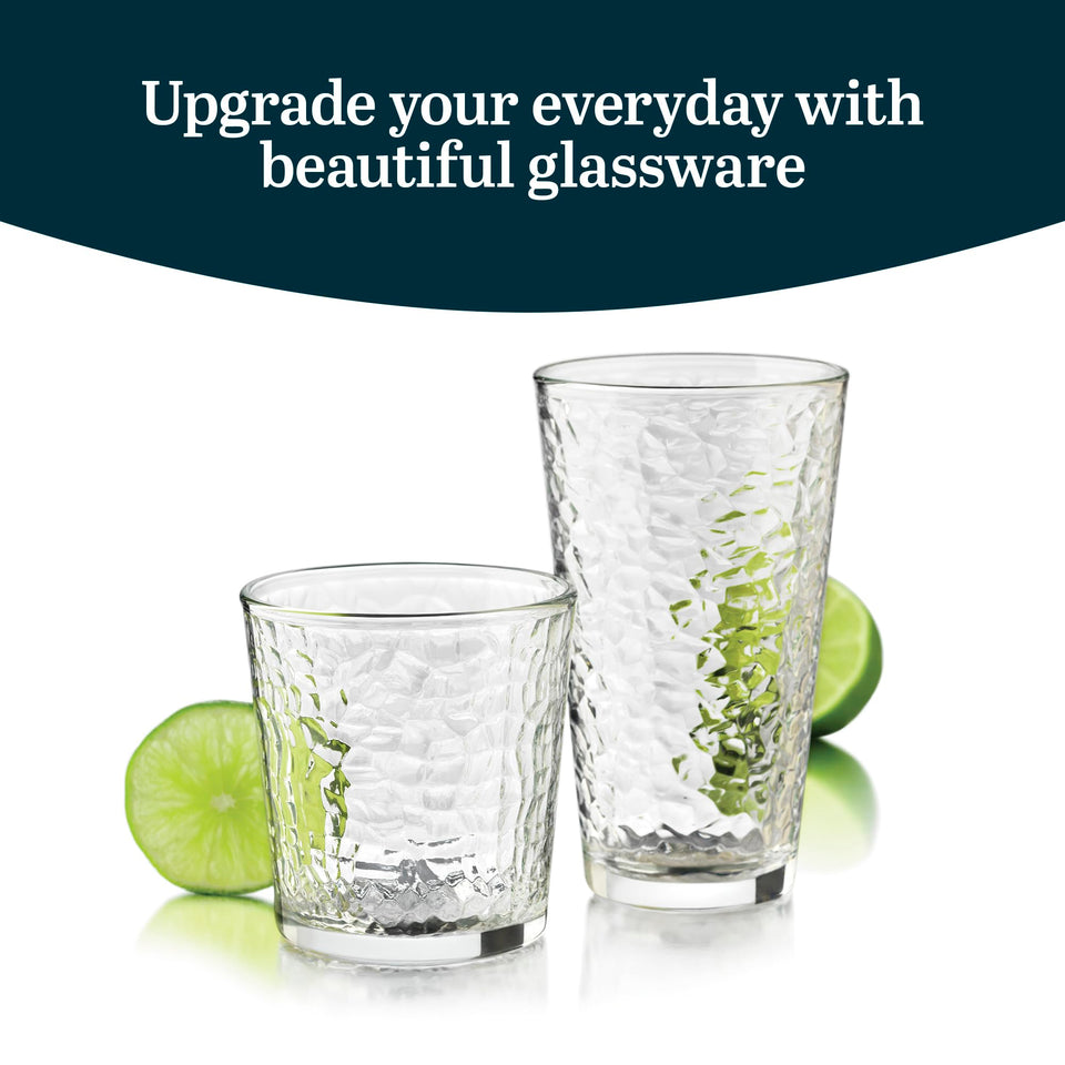 Libbey Ascent Tumbler and Rocks Drinking Glasses Set of 16, Glass Drinking Glasses with Curvature, Versatile Glassware Set for Parties and More