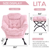 LITA Lazy Chair with Ottoman, Modern Accent Leisure Upholstered Lazy Sofa Armchair, Contemporary Lounge Reading Chair with Armrests and a Side Pocket for Living Room, Bedroom & Small Space, Dark Grey