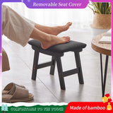 Foot Stool,Ottoman,Bamboo Small Sofa Foot Rest Under Desk,Extra Seating for Living Room, Bedroom and Kitchen(Brown Stool Legs - Beige Surface)