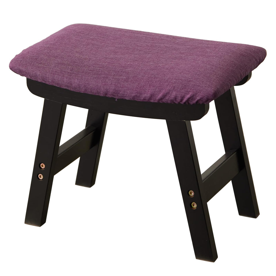 Foot Stool,Ottoman,Bamboo Small Sofa Foot Rest Under Desk,Extra Seating for Living Room, Bedroom and Kitchen(Brown Stool Legs - Beige Surface)