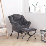 LITA Lazy Chair with Ottoman, Modern Accent Leisure Upholstered Lazy Sofa Armchair, Contemporary Lounge Reading Chair with Armrests and a Side Pocket for Living Room, Bedroom & Small Space, Dark Grey