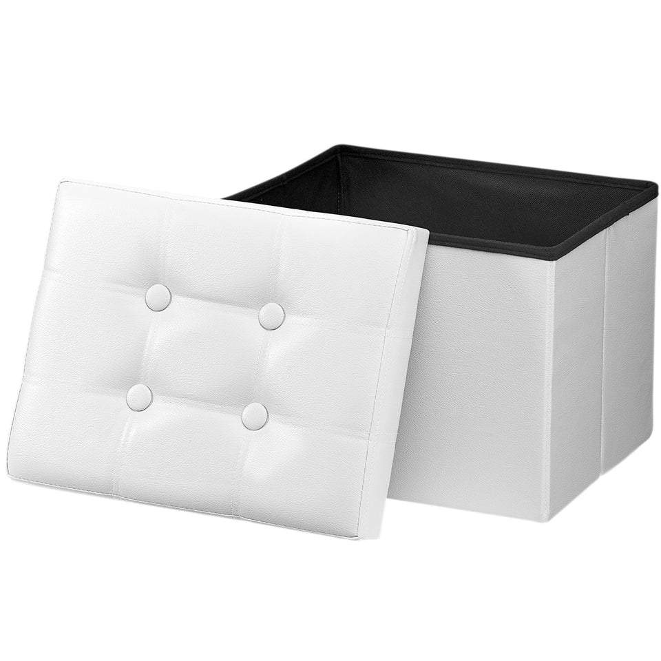 Bsketa Storage Ottoman, Folding Foot Stool with Thicker Foam Padded Seat Small Leather Storage Ottoman Bench Foot Rest for Living Room Foldable Coffee Table 17x13x13in,Black