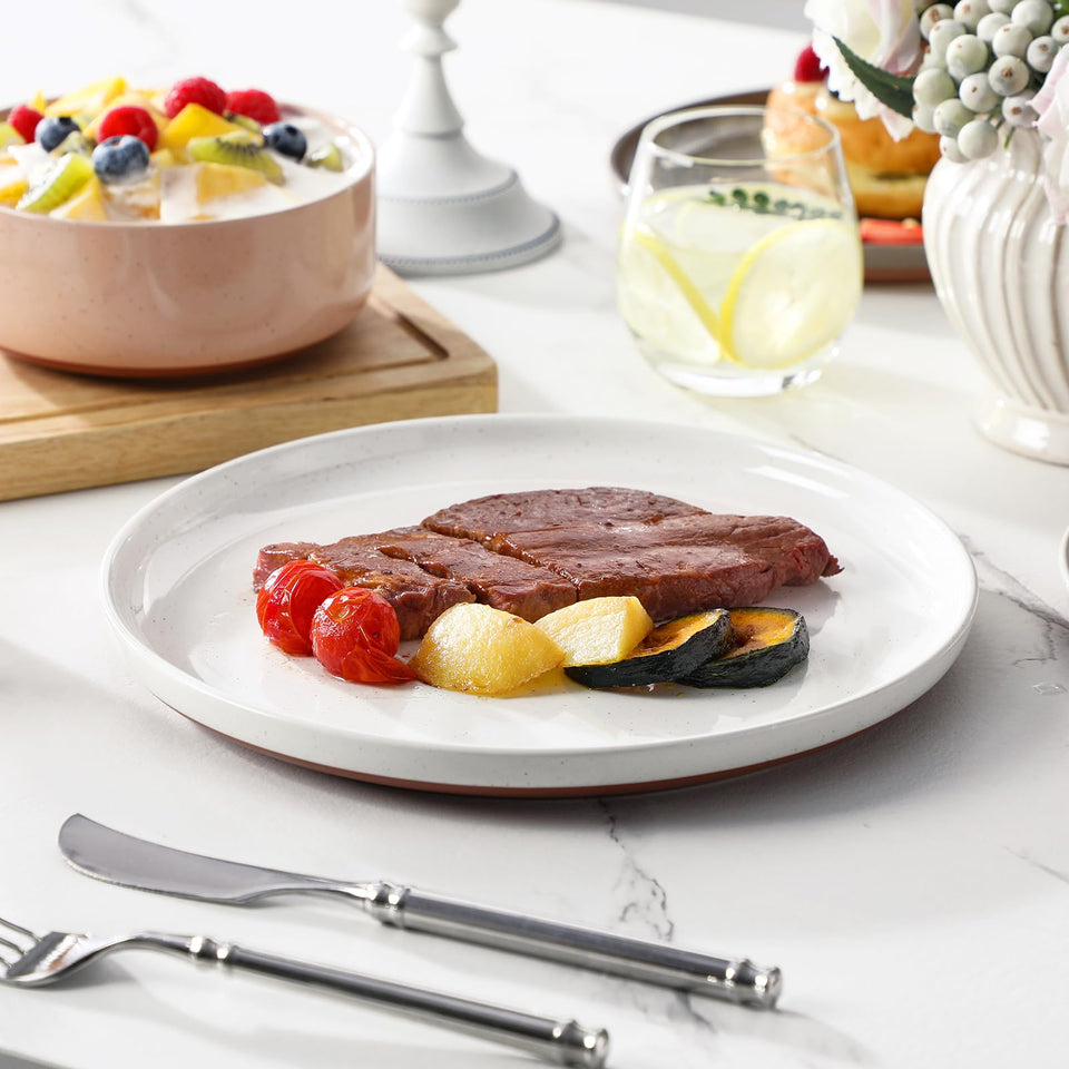 MALACASA Plates and Bowls Sets, 24 Pieces Modern Ceramic Dinnerware Set for 8 Kitchen Stoneware Dishes Dishware Set Microwave and Dishwasher Safe, White, Series TARA