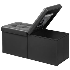 AmasSmile Footrest Ottoman Bench with Storage,34Inch Black Leather Footstool, Coffee Table, Padded Seat, Storage Chest,Blanket Store with Flipping Lid for Livingroom and Bedroom