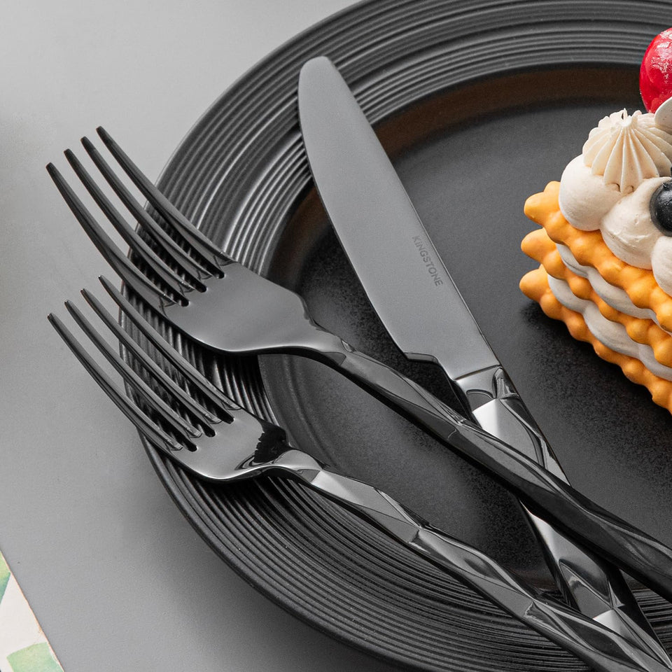 KINGSTONE Silverware Set, Luxury 40 Piece Flatware Set for 8, 18/10 Stainless Steel Cutlery Set with Diamond Cut Pattern for Kitchen, Home, Wedding, Party, Mirror Polished and Dishwasher Safe