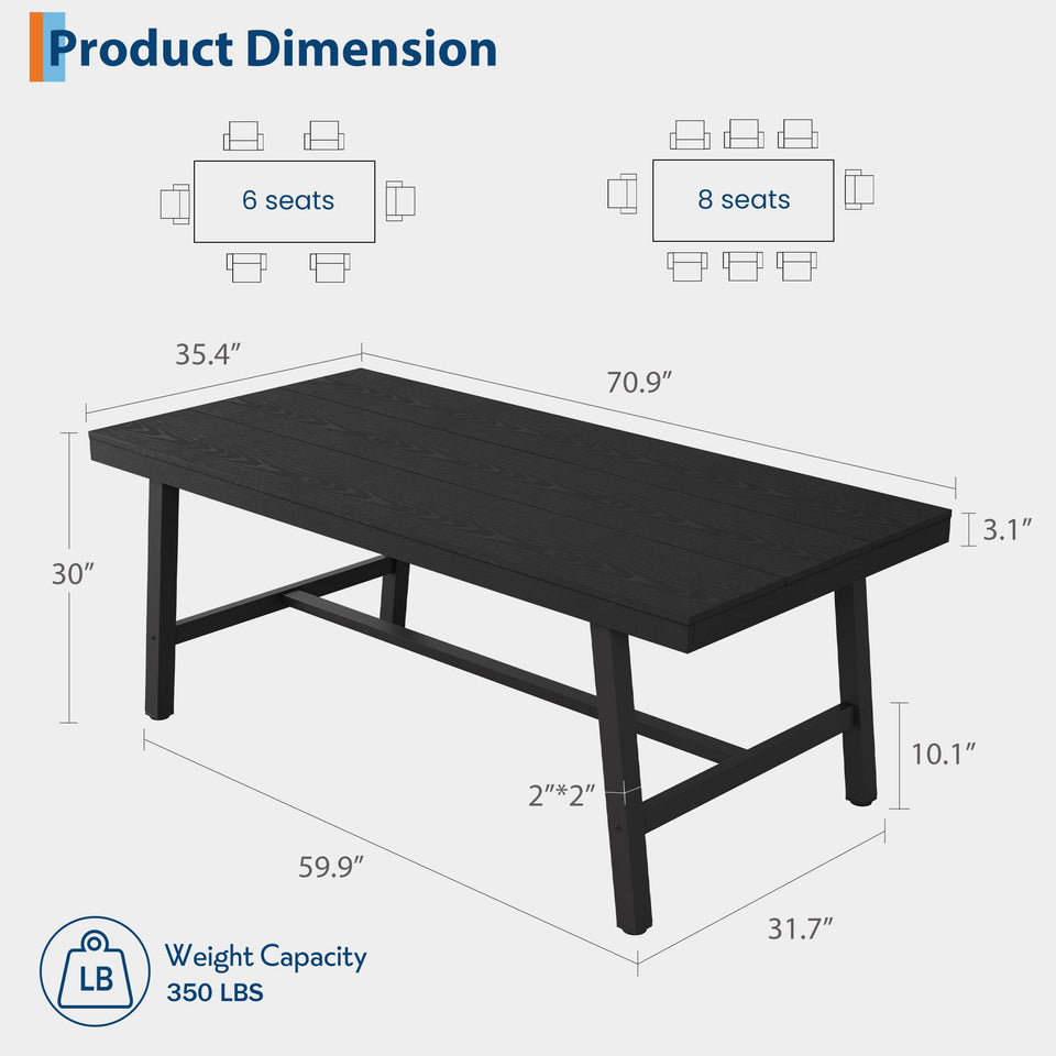 GarveeHome Industrial Dining Table for 6-8 People, 70.87" Long Wooden Kitchen Table with Sturdy Metal Frame & Rustic Brown Finish (Brown, 70.87" Long)