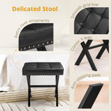 LUE BONA Square Linen Makeup Stool, Metal X Legs, Small Ottoman Stool Chair for Vanity, Modern Padded Seat Foot Rest for Makeup Room, Bathroom