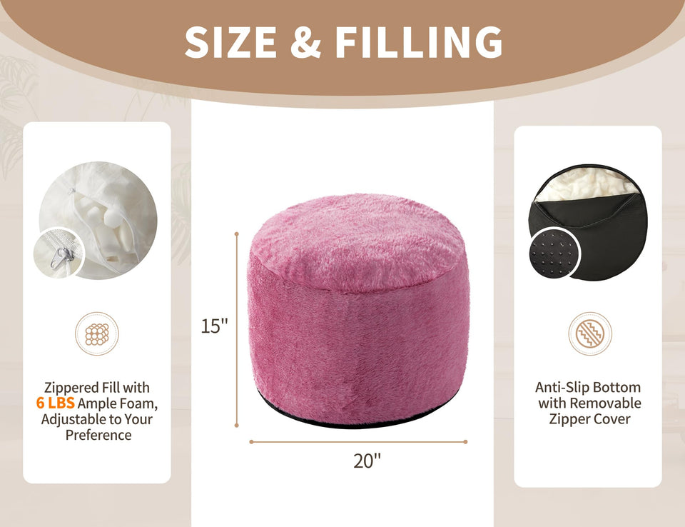 Round Ottoman Foot Rest for Couch 20"x15" Foot Stool Ottoman Pouf with Foam Chunk Filling Small Ottomans Foot Stools Poufs for Living Room Dark Grey Poof Hassocks and Ottomans Soft Foot Rest for Chair