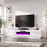 AMERLIFE Fireplace TV Stand with 36" Fireplace, 70" Modern High Gloss Fireplace Entertainment Center LED Lights, 2 Tier TV Console Cabinet for TVs Up to 80", Obsidian Black