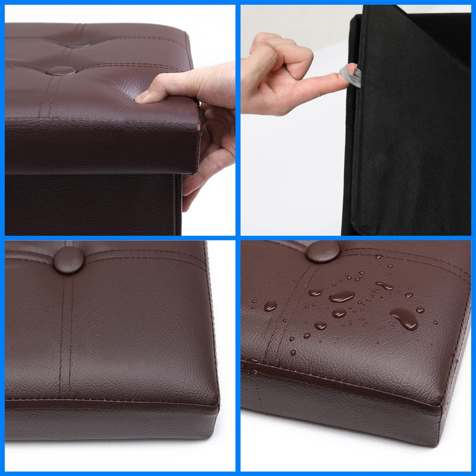 Bsketa Storage Ottoman, Folding Foot Stool with Thicker Foam Padded Seat Small Leather Storage Ottoman Bench Foot Rest for Living Room Foldable Coffee Table 17x13x13in,Black