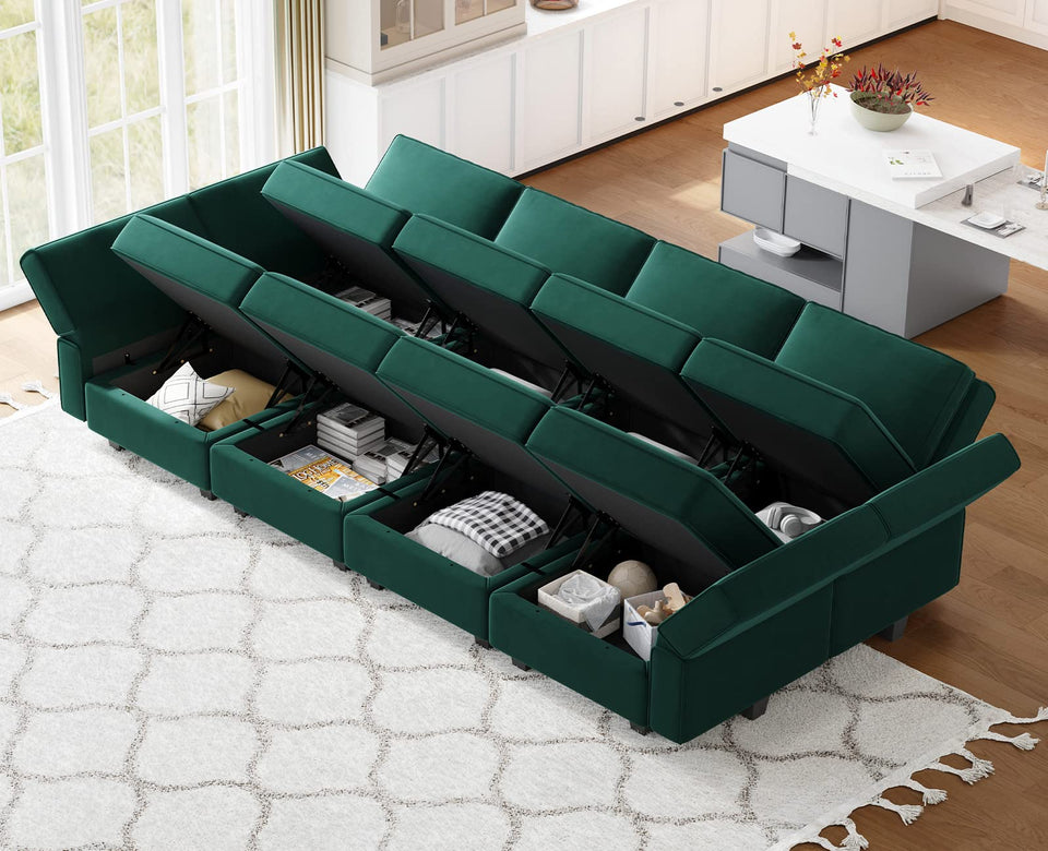 Belffin Modular Sectional Sofa with Ottomans Velvet Reversible Sleeper Chaise Bed Storage Seat Black