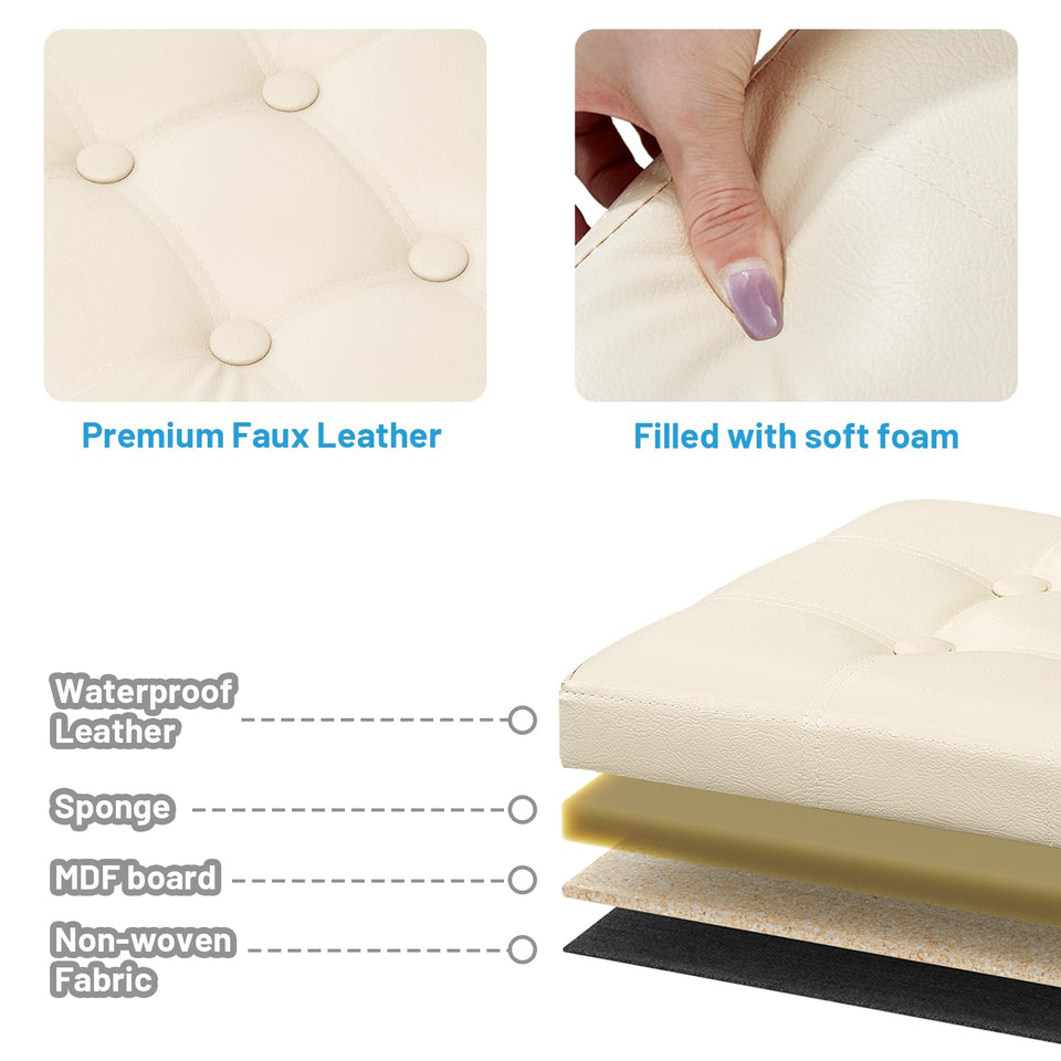 Bsketa Storage Ottoman, Folding Foot Stool with Thicker Foam Padded Seat Small Leather Storage Ottoman Bench Foot Rest for Living Room Foldable Coffee Table 17x13x13in,Black