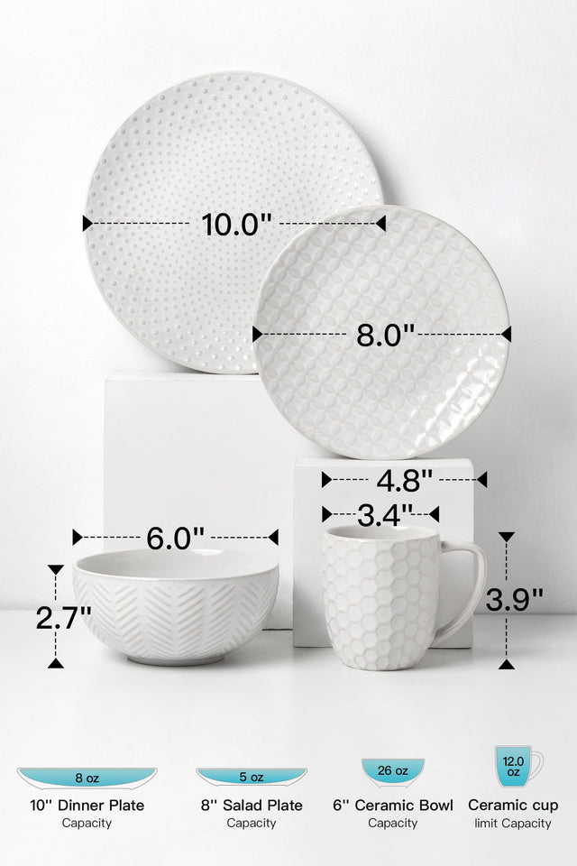 FOBENTA 24 Piece Dinnerware Sets for 8, Premium Stoneware Plates and Bowls Sets, Microwave & Dishwasher Safe, Elegant Dishes for Entertaining & Special Occasions – A Stunning Gift for Large Families